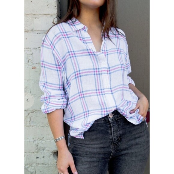 RAILS White Blue Red Plaid Hunter Linen Back Button Up Long Sleeve Shirt Size XS - Picture 1 of 7